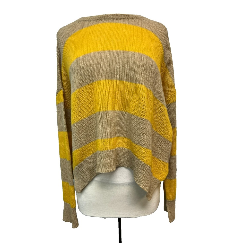 NEW Marni Open Back Wool Cashmere Sweater Tan Gold Stripe Back Tie Long Sleeve L